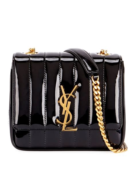 ysl sac mng vicky m|Saint Laurent Vicky Monogram YSL Small Quilted Patent Leather .